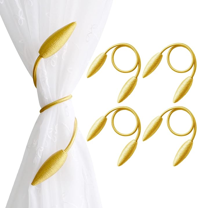 Valea Home 4 Pieces Curtain Tiebacks Clips Creative Window Drape Twist Tie Backs European Style Custom Made Curtain Holders Decorative Draperies Holdbacks, Gold