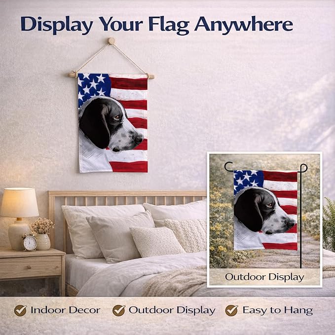 Caroline's Treasures CK6457GF Braque d'Auvergne Dog American Flag Garden Flag Mailbox Flag Decorative Yard Flag Banner Outside Patio Artwork Yard Flower Beds, Garden Size, Multicolor