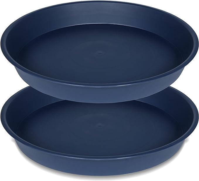 2 Pack of 10 inch Plant Saucer Gray, Heavy Duty Plastic Plant Saucer 10 inch Round, Durable Plant Tray for Pots, Plant Saucers for Indoors, Plant Trays for Planter 9"/10" (10", Blue)