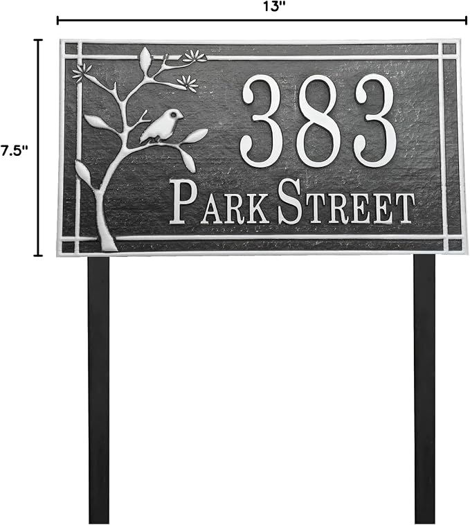 Address Sign Lawn Mounted Metal - Custom House Number Plaque Sign with 2 Metal Stakes,House Address Numbers for Outside House,Yard,Garden,Grass,Ground,Drive Way,Lawn,4 Colors, 13''x 7''