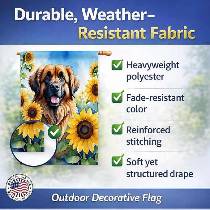 Caroline's Treasures DAC6115CHF Leonberger in Sunflowers House Flag Large Porch Sleeve Pole Decorative Outside Yard Banner Artwork Wall Hanging, Polyester, House Size, Multicolor