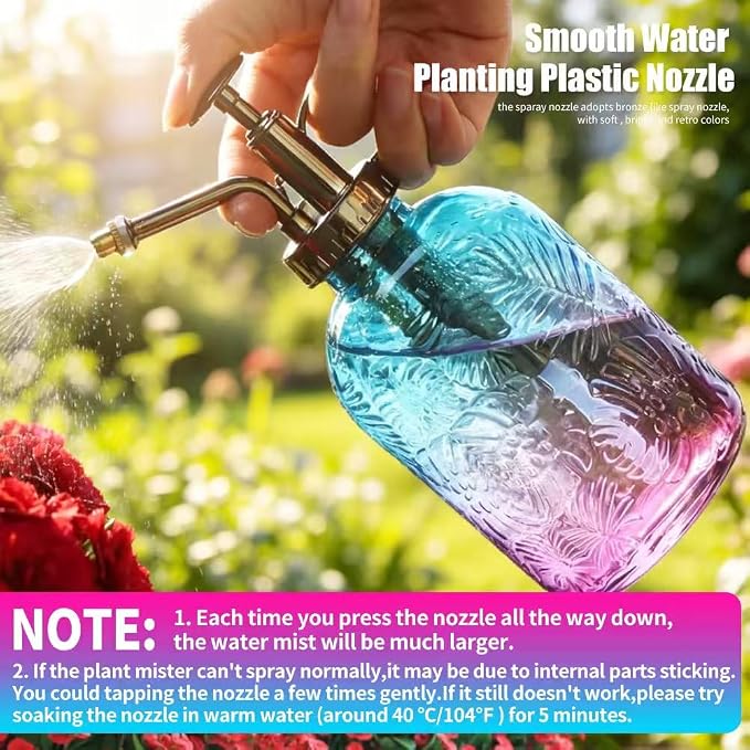 35 oz/1000 ml Metal Indoor Small Watering Can with Long Spout for House Plants Decorative, 12 oz/360 ml Glass Plant Mister Spray Bottle for Bonsai Garden Flowers
