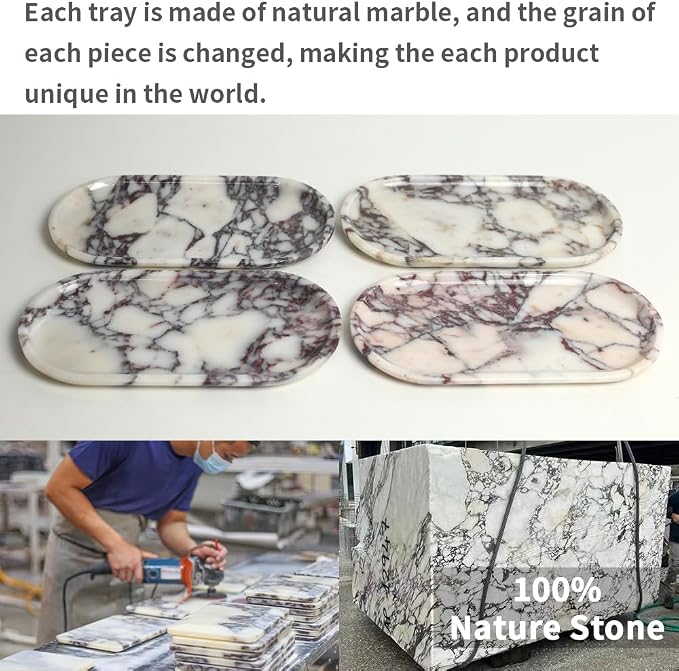 DUANYAN Natural Marble Tray, Coffee Table, Food, Fruit, Paper Cup, Cake Display, Coffee bar, Family Gatherings, Seasonal Holiday Decoration Tray(Viola-oval-11 x5 x0.7)