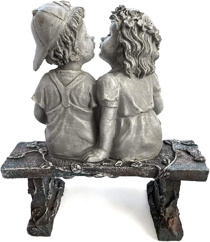Lily's Home 8.25-Inch First Kiss Statue - Resin Garden Decor for Outside - Outdoor and Garden Decorations - Little Girl and Boy Kissing Yard Miniature Figurine - Small and Exquisite