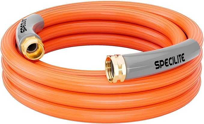 SPECILITE 5/8'' Heavy Duty Rubber Garden Hose 15FT, 1300psi Burst, 450psi Working, Hot/Cold Water Hose, -50℉ -170℉, 5 Layered Pipe, UV Resistant, 3/4" Brass Fittings for Outdoor, Agriculture