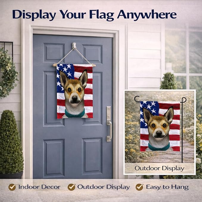 Caroline's Treasures CK6632GF Norwegian Lundehund Dog American Flag Garden Flag Mailbox Flag Decorative Yard Flag Banner Outside Patio Artwork Yard Flower Beds, Garden Size, Multicolor