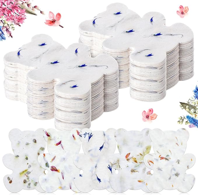 Dunzoom 50 Pcs Handmade Seed Paper Plantable Wildflower Seed Paper Recycled Flower Petals Tags Wedding Favors for Guests Craft Gifts Cards for Envelope Birthday Party, 5 Styles (Bear)