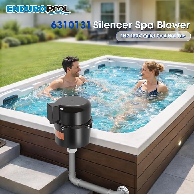 6310131 Silencer Spa Blower 1HP 120V 5.5 Amp 2 Years Warranty | Replacement for Air Supply, Direct 2 Inch Plumbing System, Quiet & Shock-Absorbing Design, for Pool Hot Tub & Spa 4-8 jets