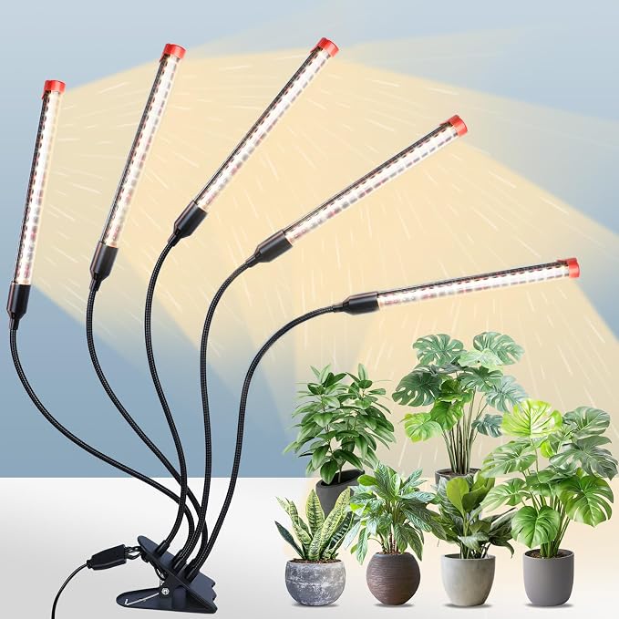 FECiDA Gamechanger 2026 45 Watt Power Draw, NO Need Adapter, 5Head Strong Clip Grow Lights for Indoor Plants with 4/8/12/16/20H Timer, LED Plant Growing Lamps for Houseplants, Bonsai, Seed Starting