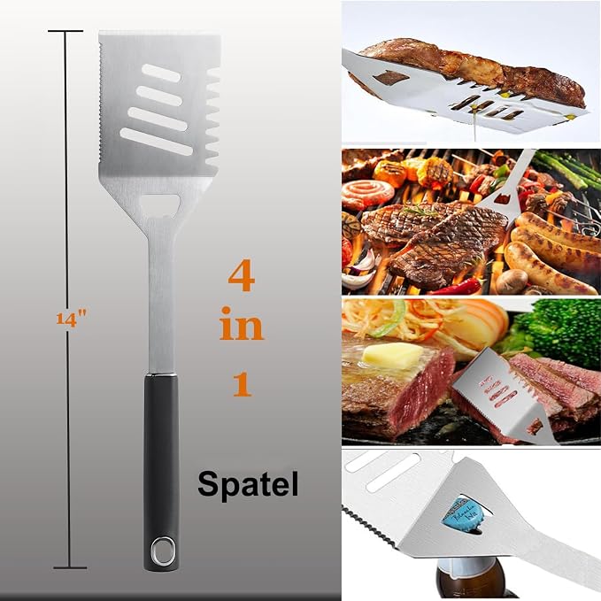 5PCS BBQ Tools, Stainless Steel Barbecue Accessories-Spatula, Fork, Tongs & Oil Brushes, Suitable for Camping and BBQ Use,Ideal BBQ Set Grilling Tools for Outdoor Grill, Gifts for Dad Husband