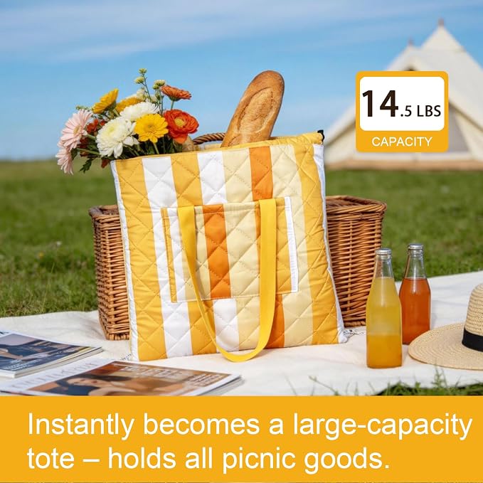 2 in 1 Tote Picnic Blanket Waterproof Outdoor Camping Mat,Large Capacity Beach Blanket 80''x80'' 7 Layers Easy to Foldable and Carry.