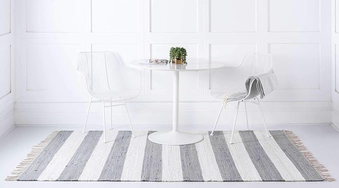 Unique Loom Chindi Rag Collection Area Rug - Striped (5' 1" x 8' Rectangle, Gray/ Ivory)