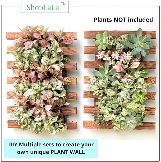 ShopLaLa Wall Planter - 2 Pack Wooden Orchid Planter Frame Display Outdoor Plants, Wall Mount Air Plants Succulent Holder Hanger, Vertical Garden Plant Wall Decor Macetas para Orquideas 15.7" (40cm)