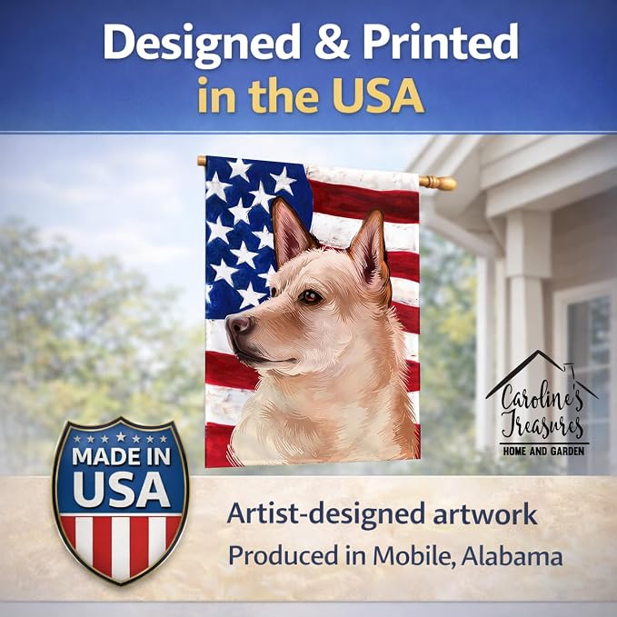 Caroline's Treasures CK6472CHF Canaan Dog American Flag House Flag Large Porch Sleeve Pole Decorative Outside Yard Banner Artwork Wall Hanging, Polyester, House Size, Multicolor