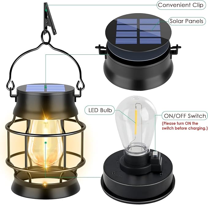 TomCare Solar Lanterns Lights Outdoor Waterproof Metal Hanging Solar Lights Lantern for Outdside Decorative Patio Porch Garden Lawn, 2 Pack (Warm White)