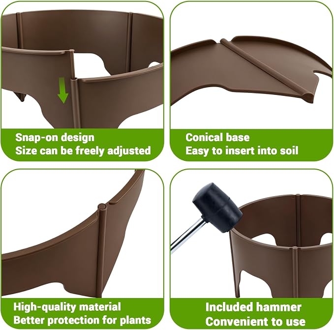 24 Pieces Planting Grow Rings, 7.8-15.16in Adjustable Round Plant Support Rings, Brown Plant Rings for Outdoor Plants – Blocks Pests & Retains Soil Moisture