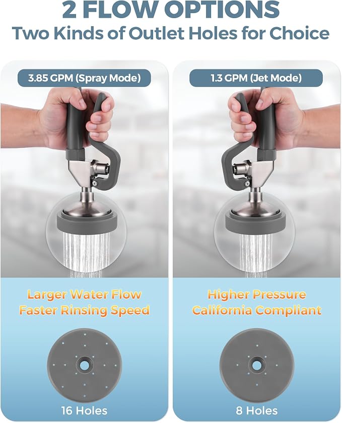 Commercial Pre Rinse Sprayer Head: 7/8"-20UNEF Handle Grip Assembly Pre Rinse Sprayer with - 1.3/3.85 GPM High Pressure Spray Head - Sink Faucet Replacement Part - Gray and Brushed Nickel