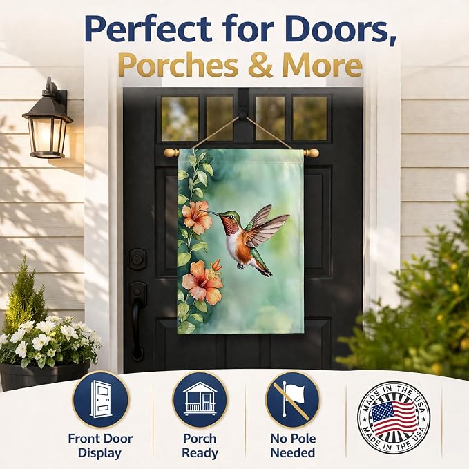 Caroline's Treasures Rufous Hummingbird House Flag Large Porch Sleeve Pole Decorative Outside Yard Banner Artwork Wall Hanging, Polyester, House Size, Multicolor