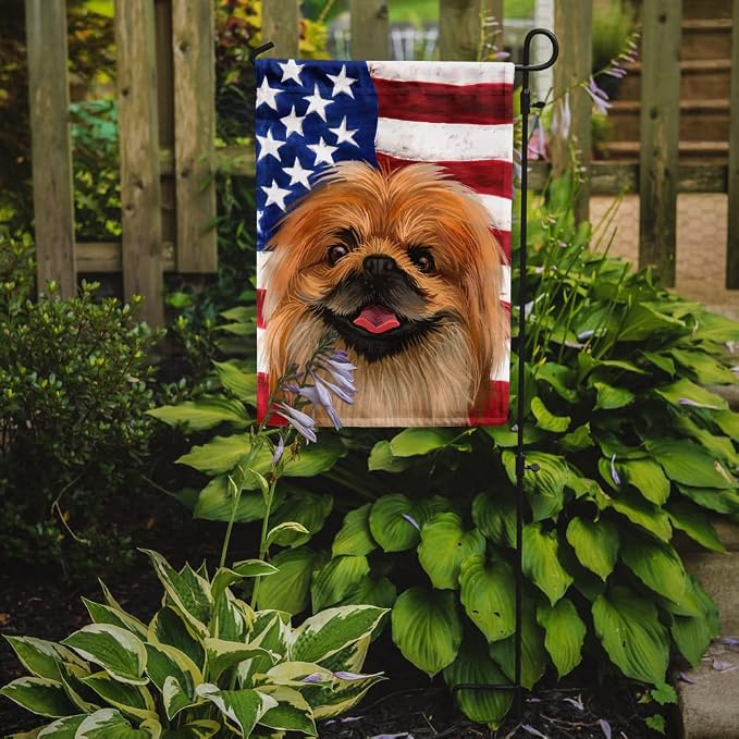 Caroline's Treasures CK6639GF Pekingese Dog American Flag Garden Flag Mailbox Flag Decorative Yard Flag Banner Outside Patio Artwork Yard Flower Beds, Garden Size, Multicolor
