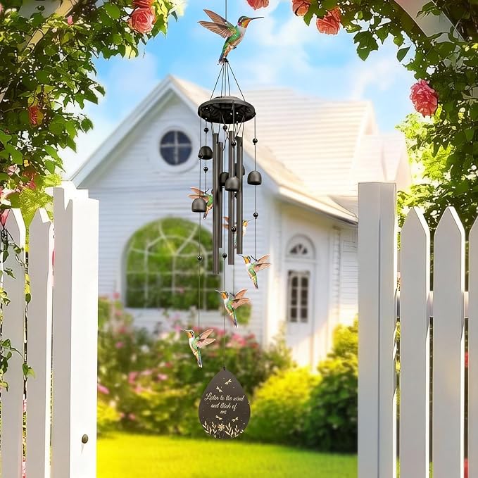 Hummingbird Wind Chimes Outdoor Durable Metal Windchimes Garden Patio Decor | Hummingbirds Gifts for Women/Men, Garden/Yard Decor, Memorial/Birthday Gifts for Grandma/Mom, Birds Chimes for Outside