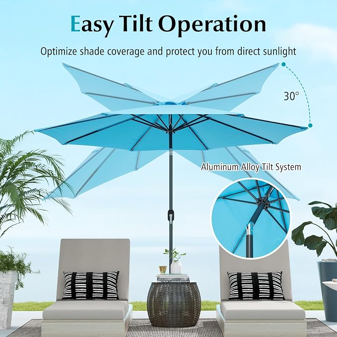 Giantex 10ft Outdoor Patio Umbrella, Market Table Umbrella with Tilt Adjustment and Crank, 180G Polyester, Garden Canopy for Deck Backyard Pool Indoor Outdoor (Blue)