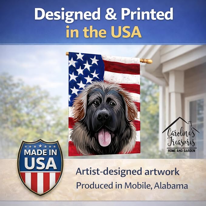 Caroline's Treasures CK6532CHF Georgian Shepherd Dog American Flag House Flag Large Porch Sleeve Pole Decorative Outside Yard Banner Artwork Wall Hanging, Polyester, House Size, Multicolor