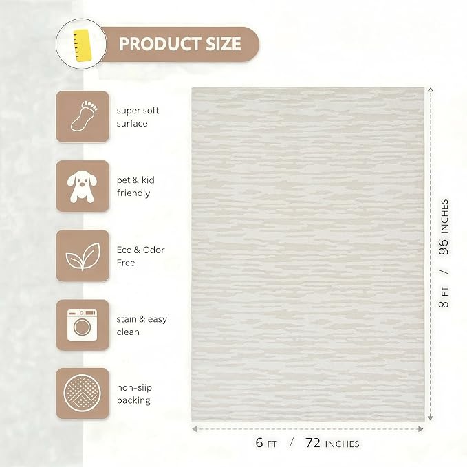 Textured High-Low Striped Area Rug for Living Room Bedroom, Modern, Wabi-Sabi, Minimalist, Japandi, Neutrel, Washable Soft Cozy 6 * 8 feet