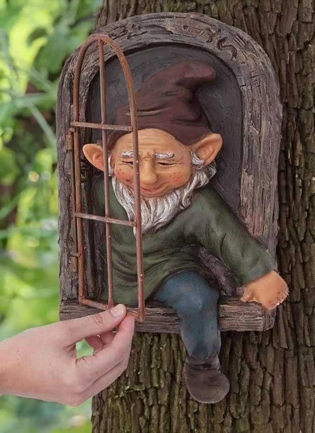 Elenon Gnome Big Tree Faces Garden Decor, 13 inch Gnome Coming Out of Tree Outdoor Decorations, Fairy Elf Hugger Whimsical Peeker Sculpture Yard Patio Art