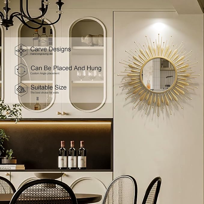 Wall Mirrors Decorative 30" Country-Style Gold Round Mirrors for Wall Decor ，Sunflower Wall Hanging Mirror