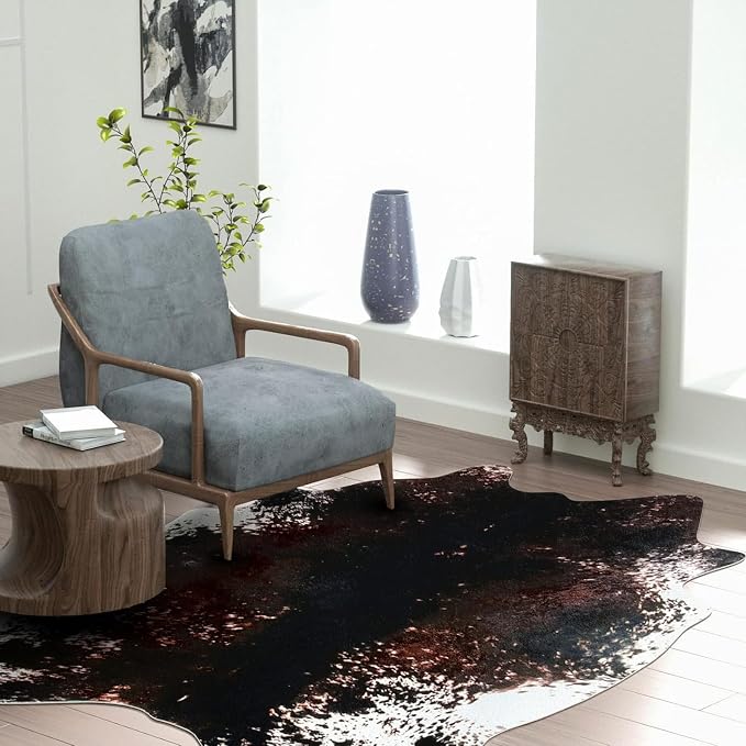 MACEVIA Faux Cowhide Rug Cute Cow Print Rug Animal Area Carpet Western Decor for Living Room Bedroom Non-Slip 59" L x 47.2" W(4.9ft x 3.9ft)