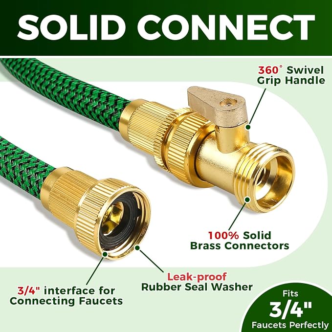 50FT Heavy Duty Garden Hose, Non-Expandable Flexible Kink-Resistant Water Hose, High-Density Fabric, Leak-Proof Metal Connector for Patio Lawn Car Wash