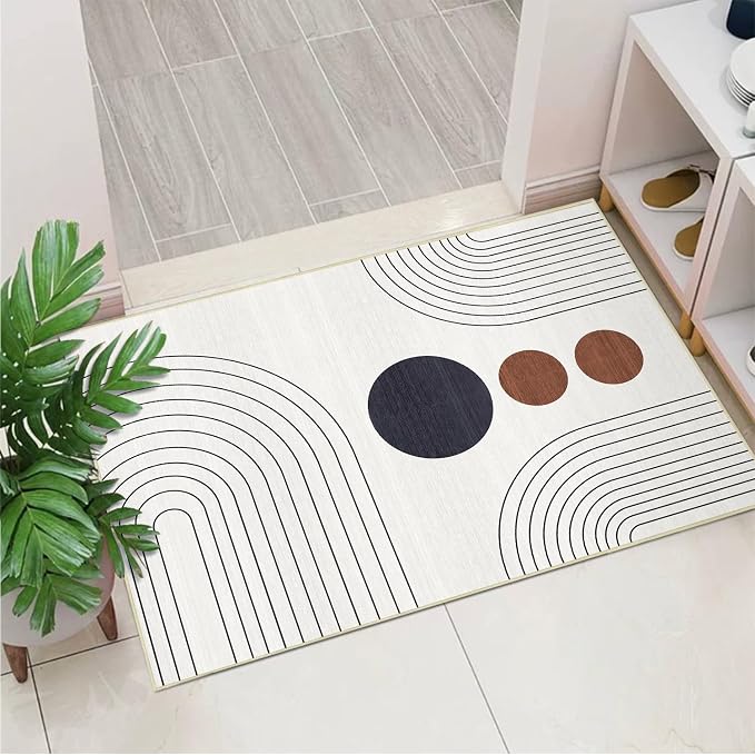 Boho 2x3 Rug for Entryway Modern Geometric Abstract Area Rug Ivory Cream Mid Century Modern Machine Washable Door Mat Contemporary Non-Slip Printed Low-Pile Floor Carpet Kitchen Bathroom Laundry