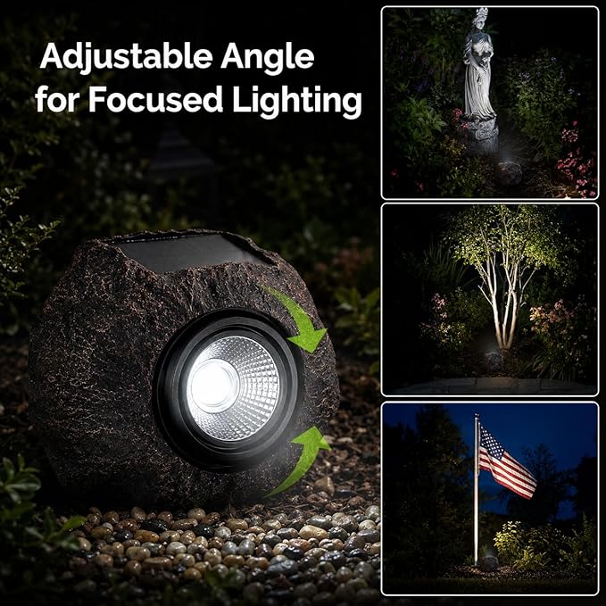 Solar Rock Lights Outdoor – 4 Pack Waterproof LED Landscape Garden Spotlights, Realistic Stone Design, Wireless Solar Powered Pathway Lights for Yard, Walkway, Patio & Lawn Decoration (Auto On/Off)