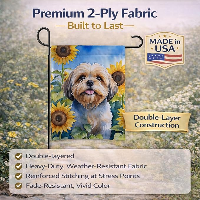 Caroline's Treasures DAC6116GF Lhasa Apso in Sunflowers Garden Flag Mailbox Flag Decorative Yard Flag Banner Outside Patio Artwork Yard Flower Beds, Garden Size, Multicolor