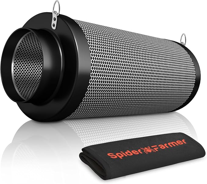 Spider Farmer 4 Inch Carbon Filter for Grow Tent Odor Control | Made with Australian virgin charcoal, includes pre-filter and reversible flange for inline duct fan and hydroponics