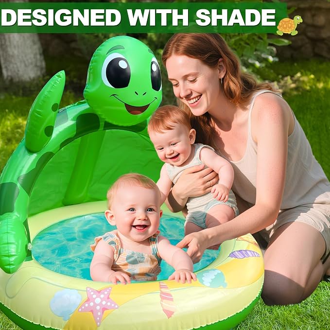 Baby Pool with Canopy,Toddler Sprinkler Water Play Mat for Age 6-36 Months | Turtle Inflatable Kiddie Pool Baby Pool Float Sprinkler for Kids Outdoor Water Toys,Summer Play Center Backyard Water Games