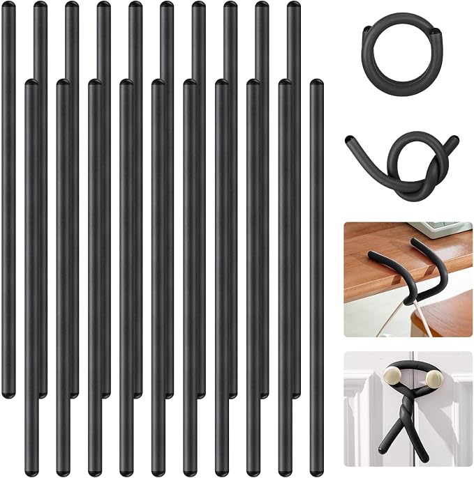 20 Pcs 17 Inch EVA Foam Twist Rubber Ties Reusable Bendable Cable Tie Straps Flexible Heavy Duty Twisty Ties for Organizing Cords Bundling (Black)