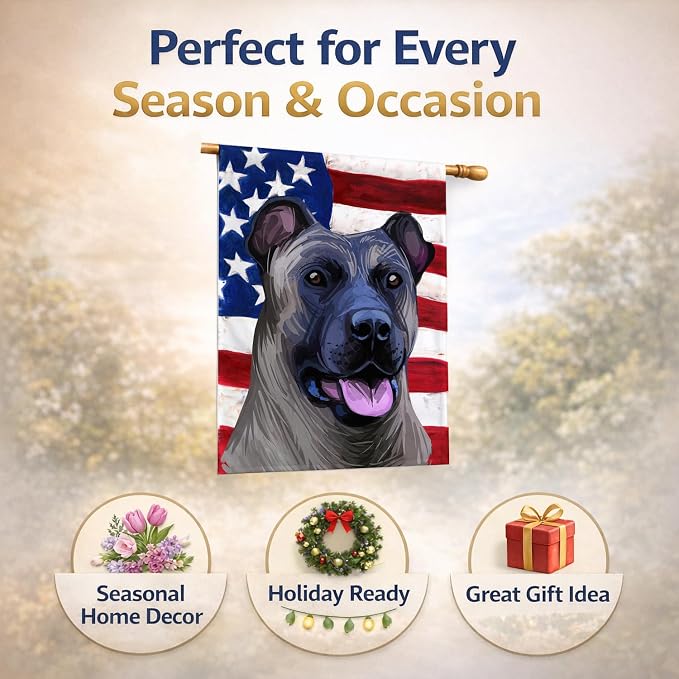 Caroline's Treasures CK6491CHF Cimarron Dog American Flag House Flag Large Porch Sleeve Pole Decorative Outside Yard Banner Artwork Wall Hanging, Polyester, House Size, Multicolor