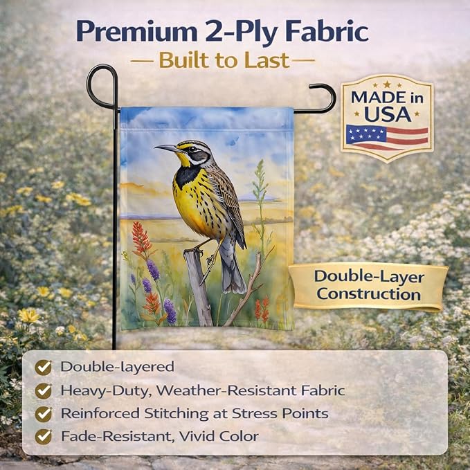 Caroline's Treasures Kansas Western Meadowlark Garden Flag Mailbox Flag Decorative Yard Flag Banner Outside Patio Artwork Yard Flower Beds, Garden Size, Multicolor