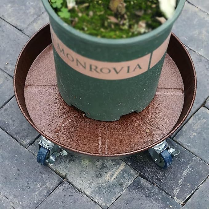 ARTLINE 12" Round Plant Stand with Lockable Wheels, 200lbs Heavy Duty for Indoor Outdoor, Large Rolling Dolly Planter Caddy on Casters to Carry Potted Flower Pot, Round Metal Tray NO Holes, 2 Pack