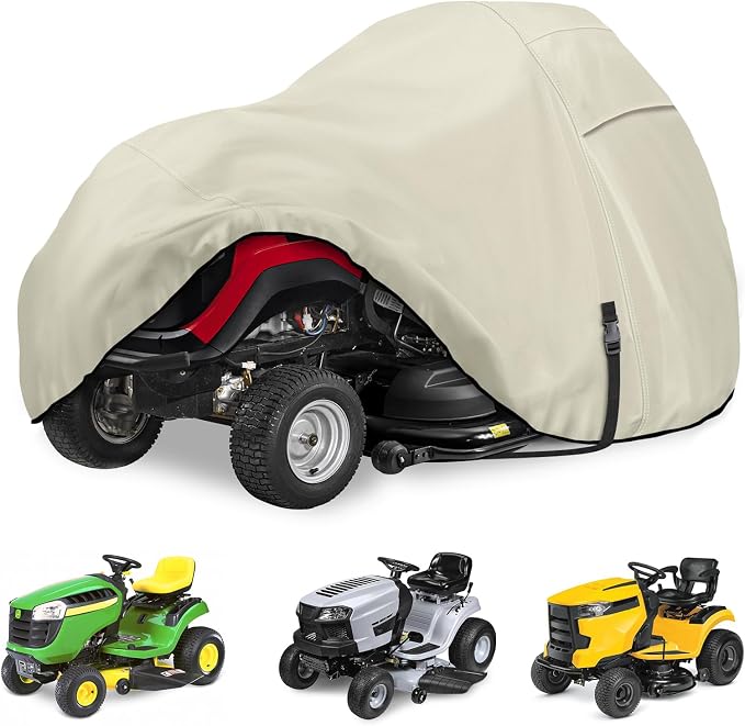 Porch Shield Heavy Duty 600D Polyester Lawn Tractor Cover Waterproof Universal Riding Lawn Mower Cover (Up to 54 inches Decks, Light Tan)