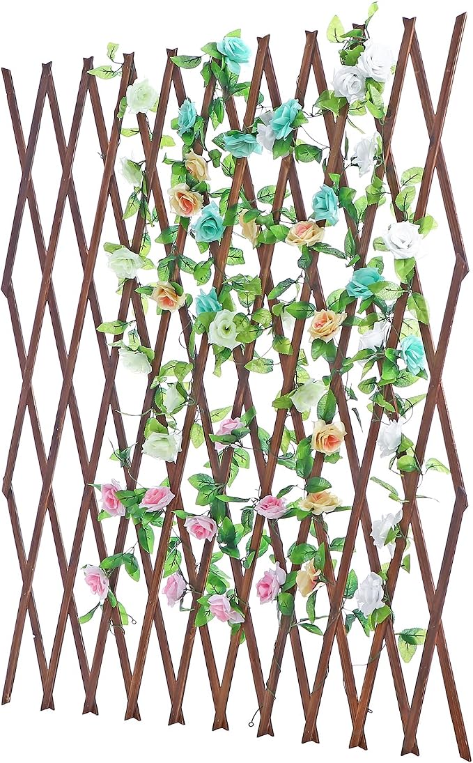 MyGift Nature Wood Trellis, Expandable Wall Lattice Panels for Outside, Decorative Lattice Trellis Frame for Climbing Plants Vine Ivy Rose Cucumbers Outdoor Balcony Garden