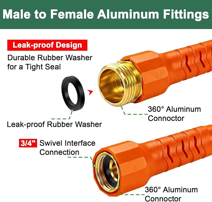 Garden Hose, 50Ft Ultra Flexible Water Hose, None Expand,with 10 Function Sprayer,Ultra-Lightweight,Leak-Proof,Non-Slip Handle, Non-Kink Hoses for Yard, Lawn,Outdoor (OrangeBlack,50Ft)