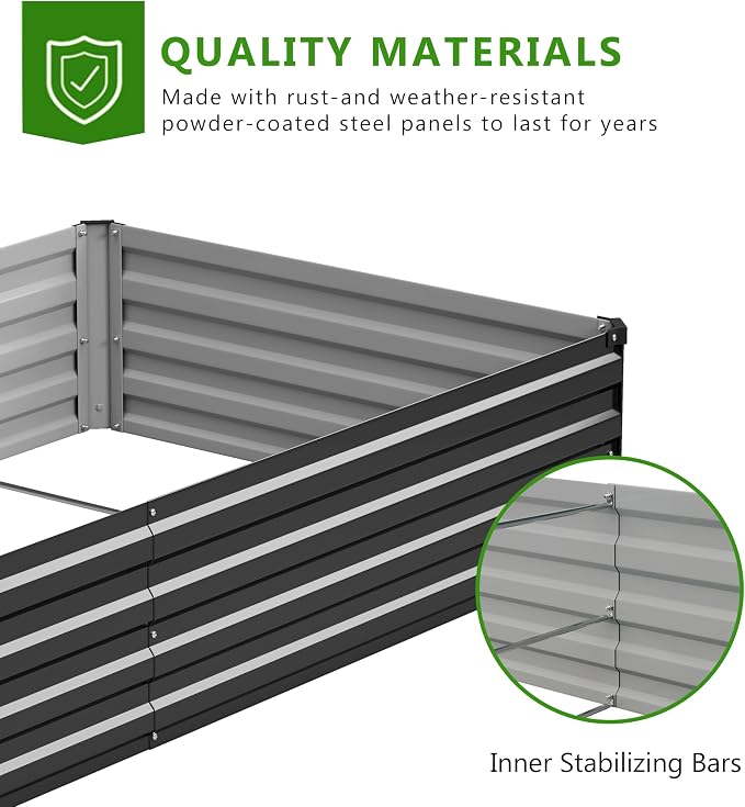 2PCS 8x4x1ft Galvanized Raised Garden Bed Kit, Galvanized Planter Raised Garden Boxes Outdoor, Large Metal Raised Garden Beds for Vegetables,Black