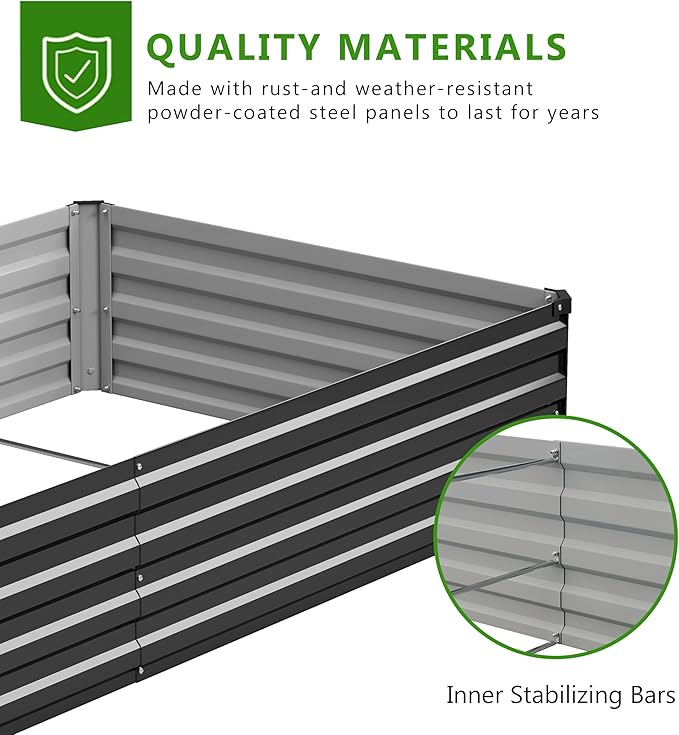 2PCS 7x3x1ft Galvanized Raised Garden Bed,Outdoor Planter Box Metal Patio Kit Planting Bed for Vegetables Flowers Herb,Black
