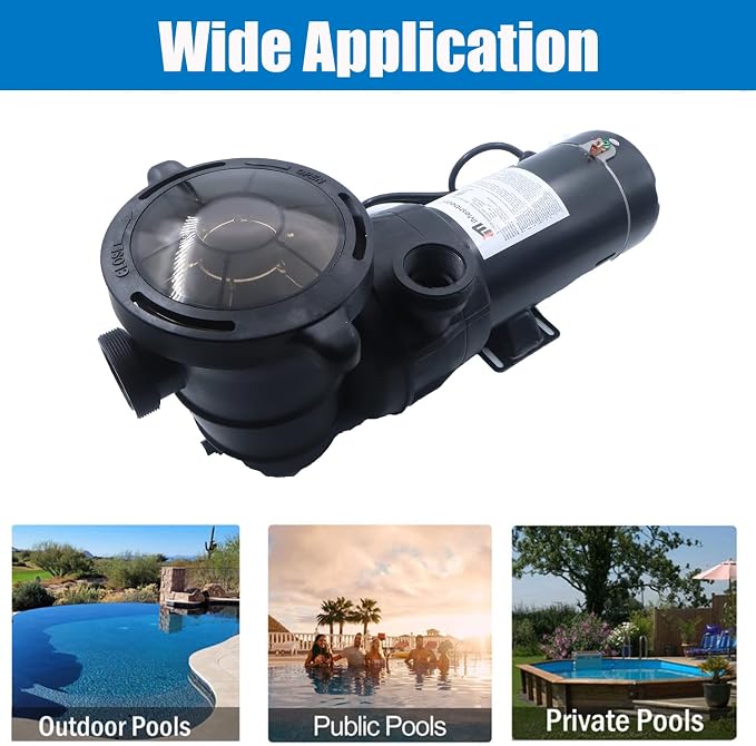 iMeshbean 2HP Modern Industrial Black Pool Pump, 110V-120V, 5400GPH, Self-Priming, Above & In-Ground Pools, Seawater Pools