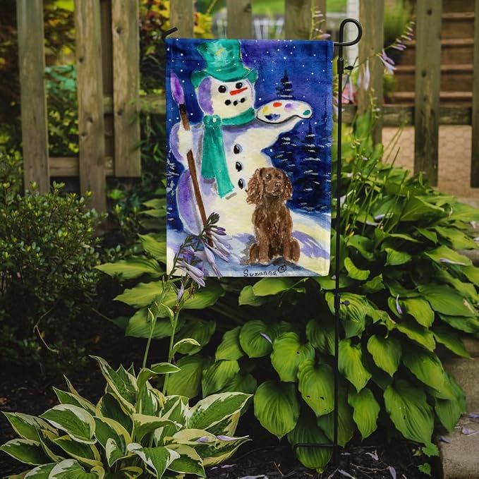 Caroline's Treasures SS1001GF Artist Snowman with Boykin Spaniel Garden Flag Mailbox Flag Decorative Yard Flag Banner Outside Patio Artwork Yard Flower Beds, Garden Size, Multicolor