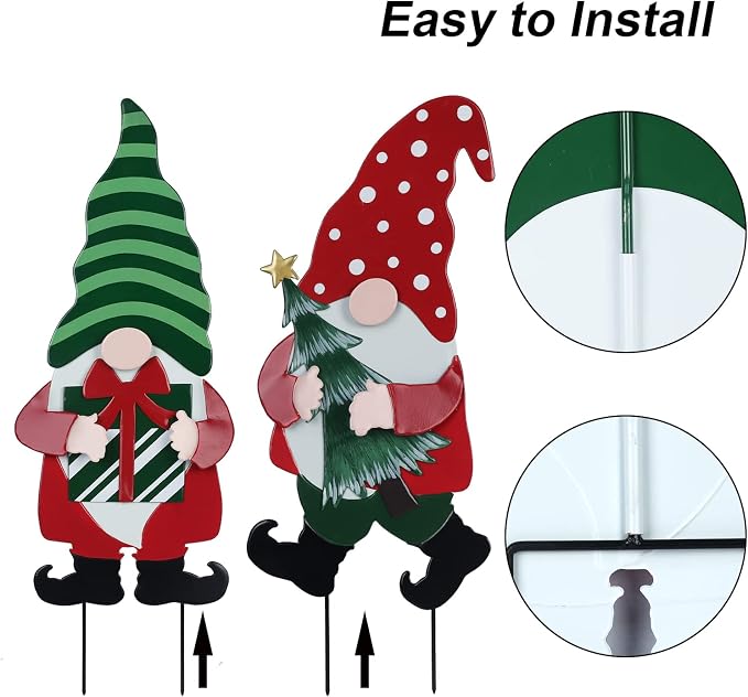 Outdoor Christmas Decorations for Home, Decorative Garden Stakes 2 Pack Gnomes for Christmas Decor, Metal Yard Signs Xmas Decorations for Outside Garden Yard Lawn Patio Holiday Party