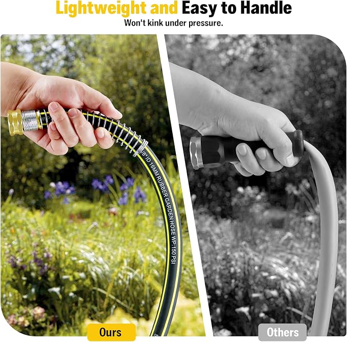 Garden Hose Holder with 50ft Kink Free Water Hose Kit, Metal Heavy Duty Freestanding Garden Hose Hanger Storage Stand, Hose Storage for Outside Yard Lawn Farm, Outdoor Organizer