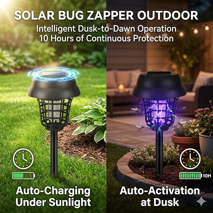 4 Pack Solar Bug Zapper Outdoor Waterproof Mosquito Repellent Outdoor Patio Mosquito Trap & Killer for Moths, Gnats, Flies, Small Flying Insect, Solar Powered Fly Zapper for Garden, Patio, Backyard
